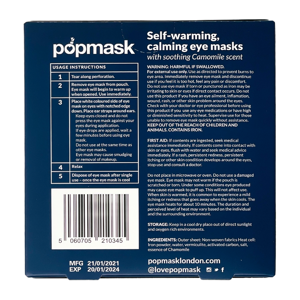 POPMASK Calm Warming Eye Mask Chamomile Scented 5-pack