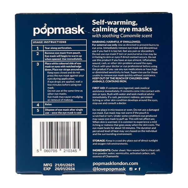 POPMASK Calm Warming Eye Mask Chamomile Scented 5-pack