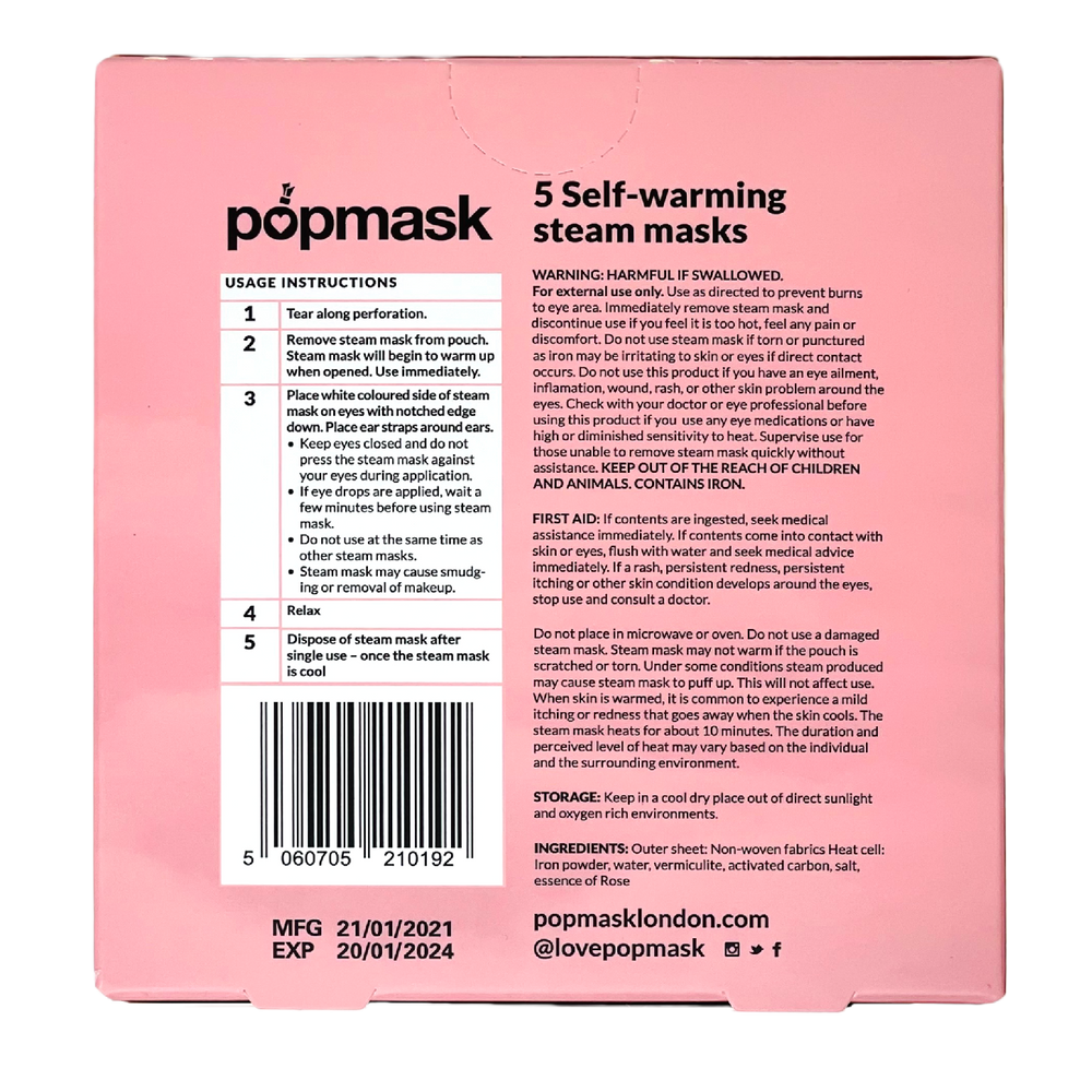 POPMASK Sleepover Warming Eye Mask Rose Scented 5-pack