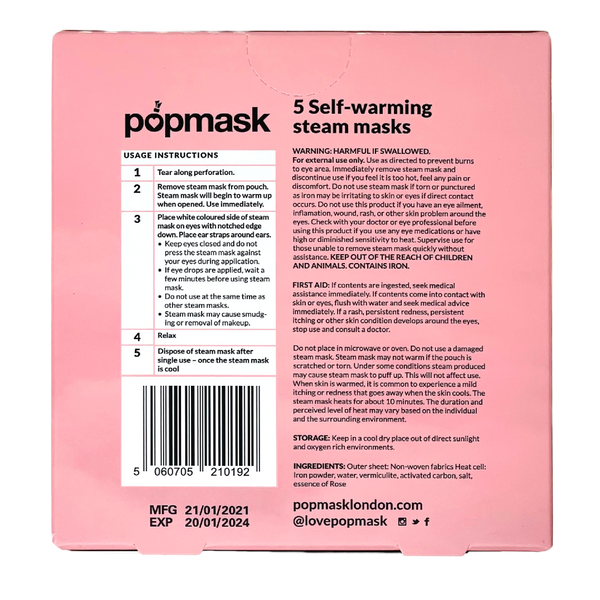 POPMASK Sleepover Warming Eye Mask Rose Scented 5-pack